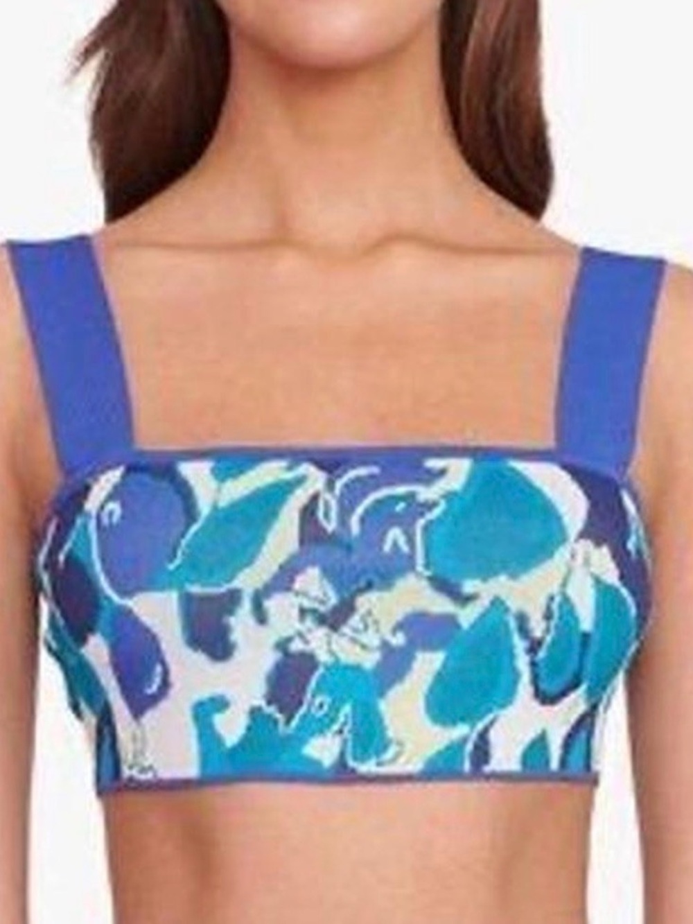 STAUD Blue and Teal Floral Jacquard crop top
